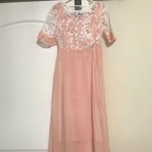 Light pink maxi dress with floral lacing